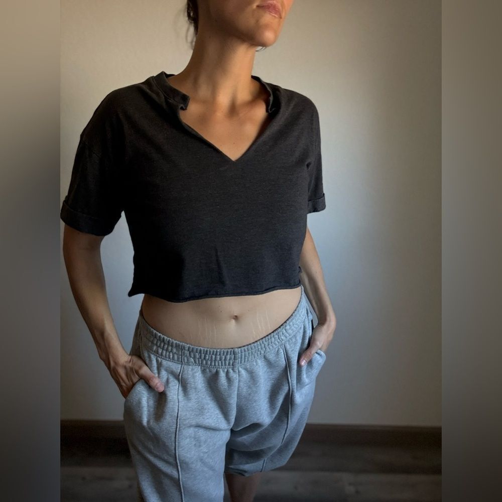 Forever 21 Gym Crop Top Dark Gray Small Cotton